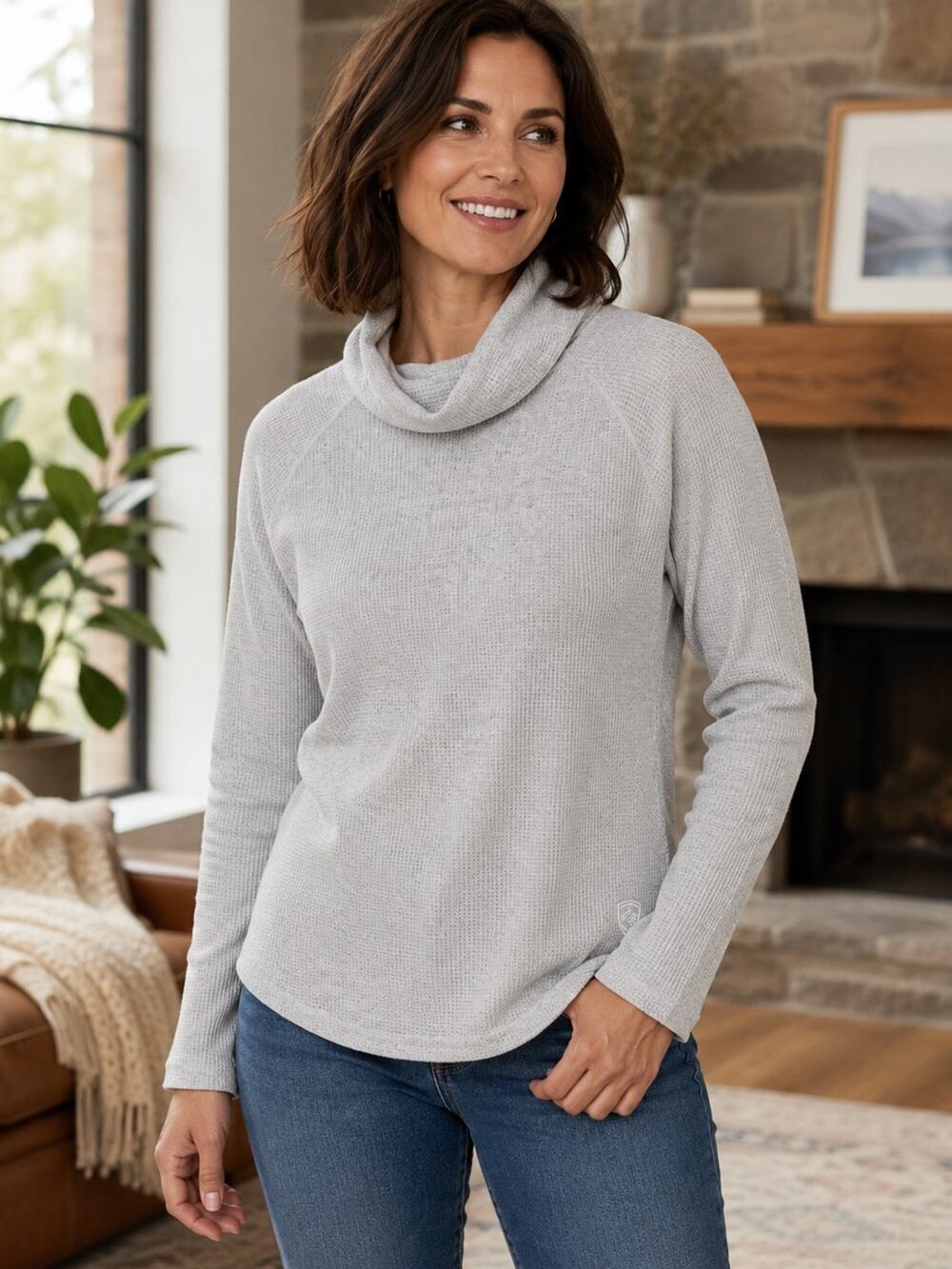 KÜHL Women’s Waffle Knit Cowl Neck Pullover Sweater Gray Size Small